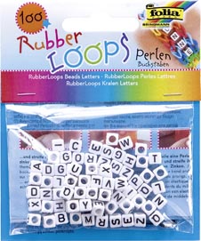 Rubber Loops Buchstaben weiss/schwarz mit Grossloch
